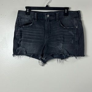Old Navy black boyfriend mid rise distressed jean shorts size 12